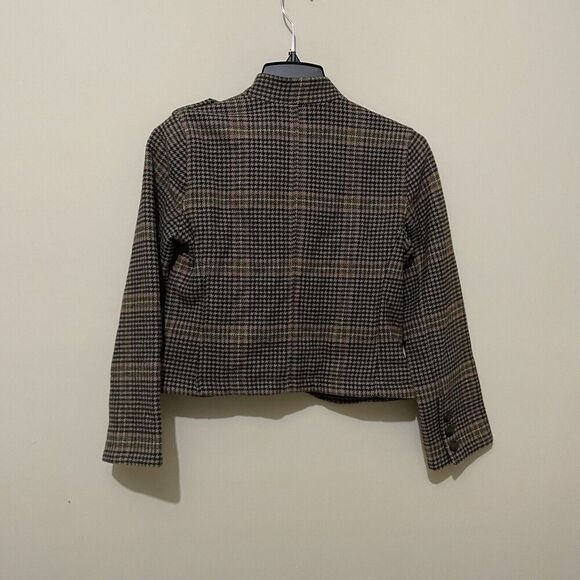 VINTAGE Hollister Women Jacket XS Brown Y2K Houndstooth Plaid Crop Dark Acadamia - Picture 2 of 8